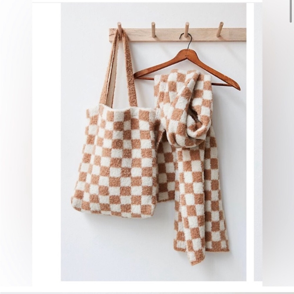 NWT Free People Carry On Tote Bag and blanket Scarf Set checkers